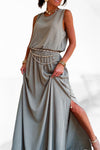 Ensemble jupe longue et top kaki