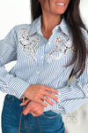 Chemise Rayée Bleu & Blanc avec Broderie