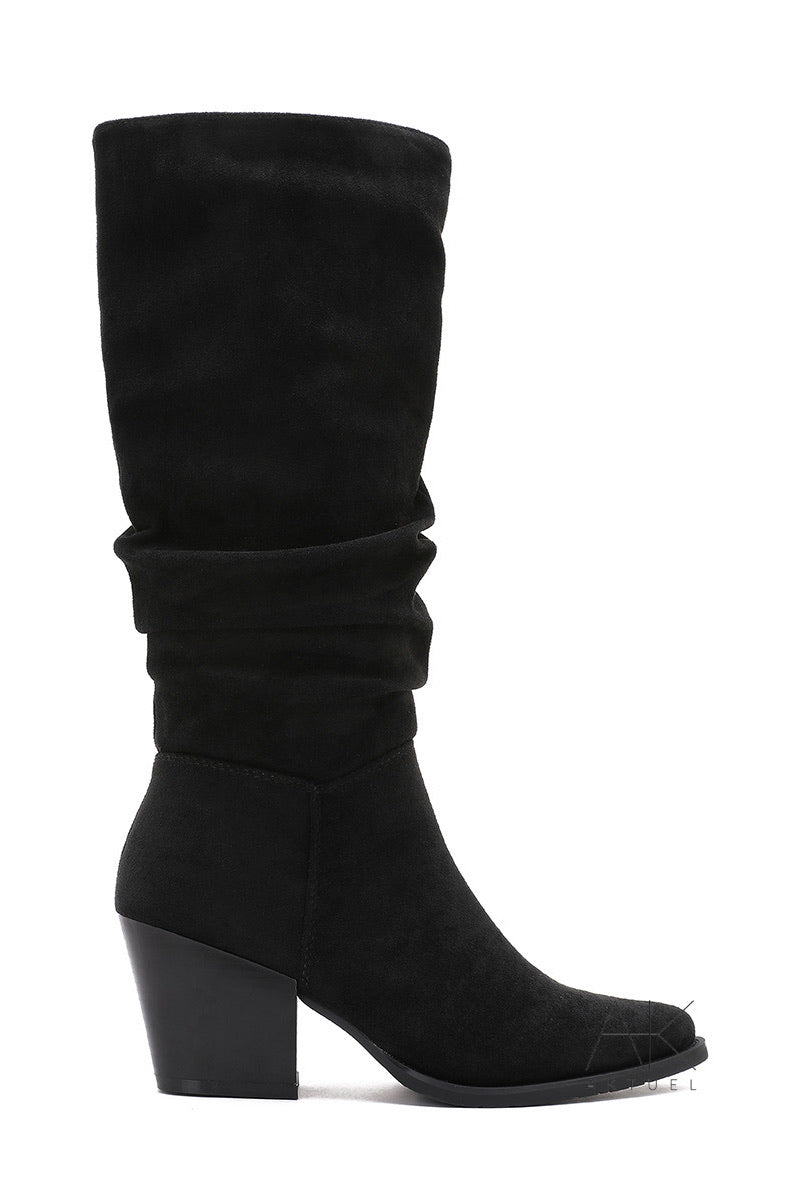 Bottes santiag hautes suédine noir à talon