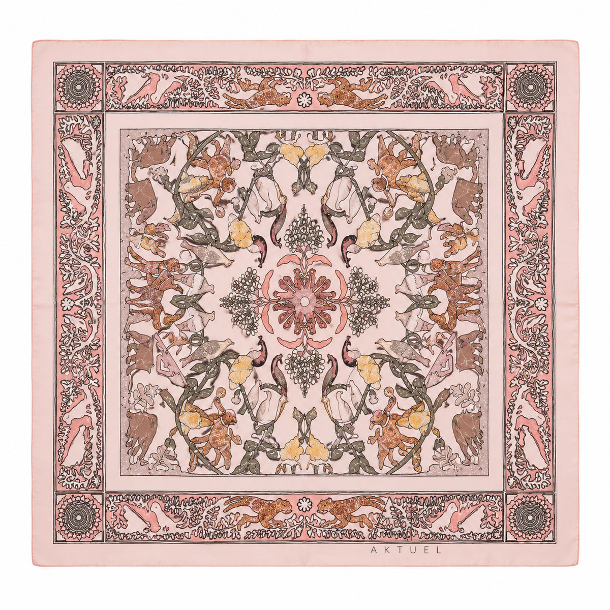 Foulard carré imprimé jungle rose poudre