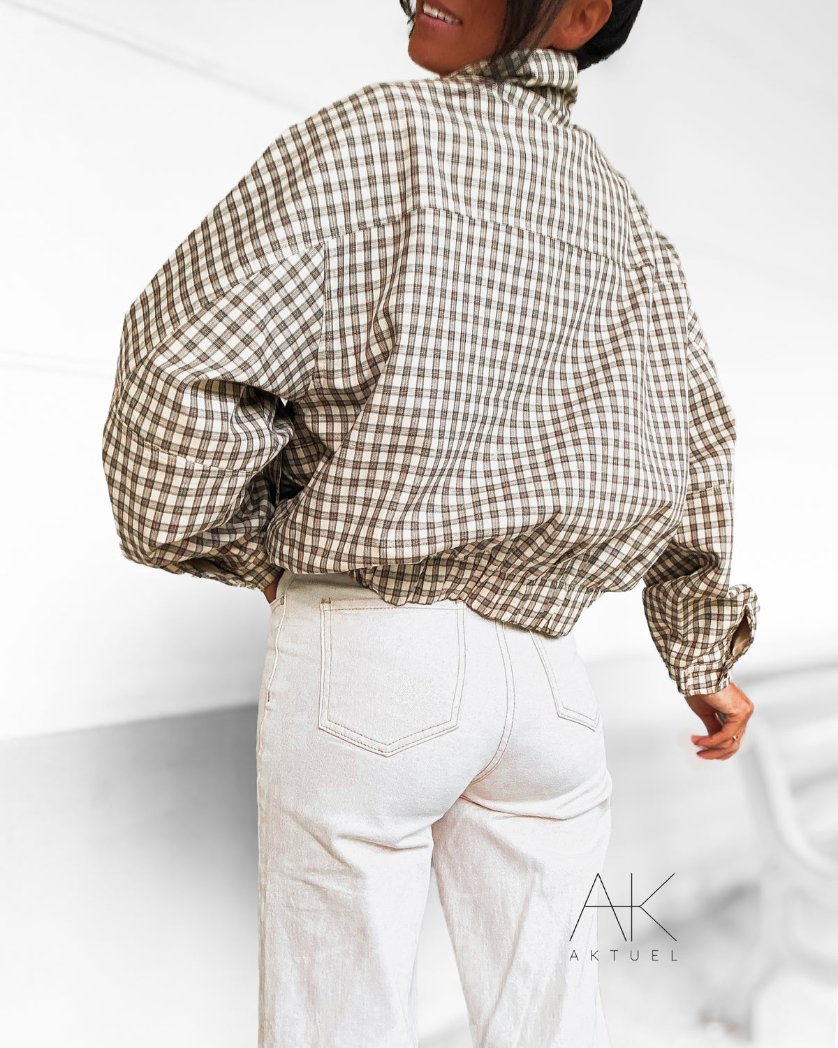 Blouson à carreaux beige