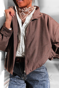 Veste courte à carreaux marron
