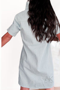 Robe denim rayée bleu ciel