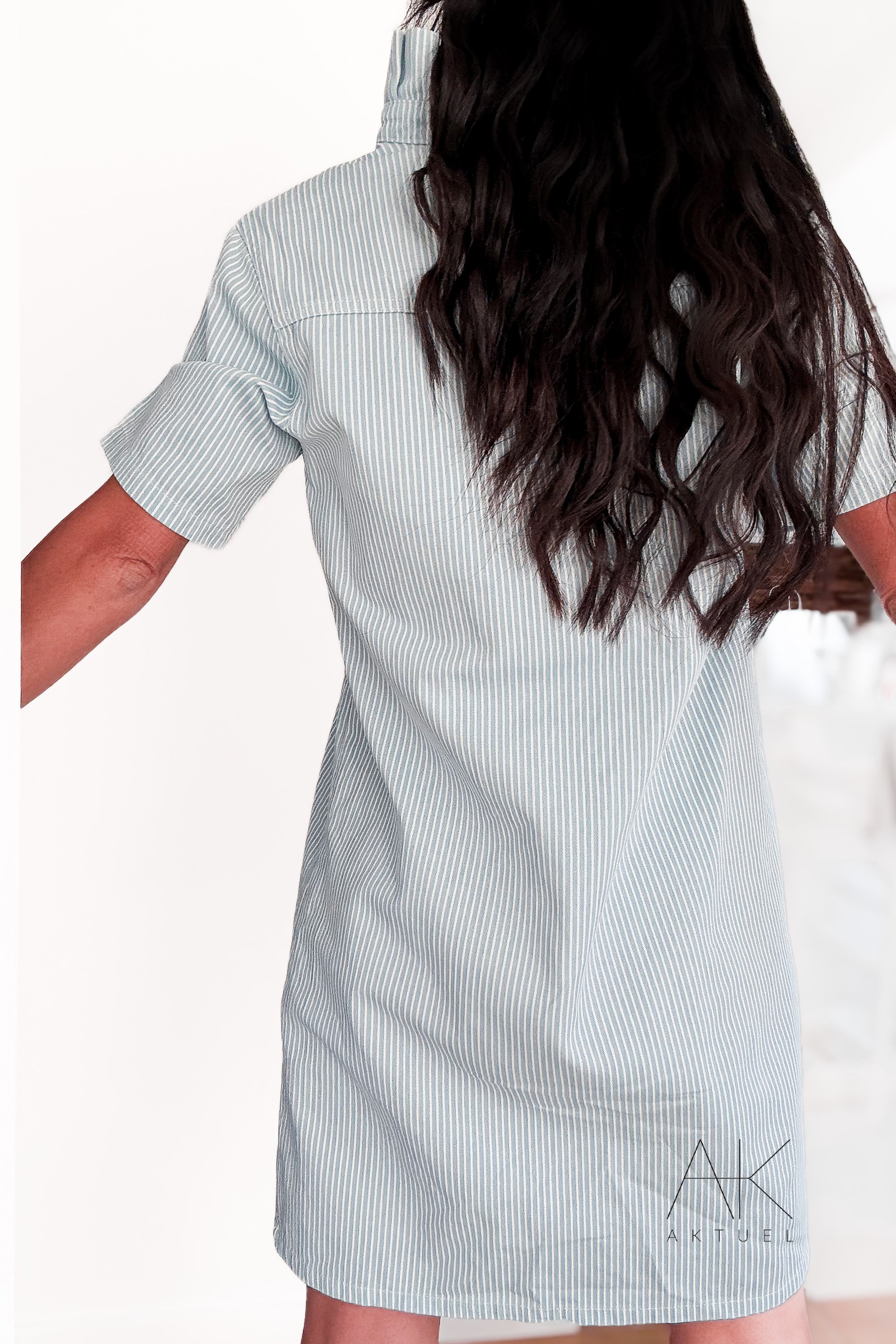 Robe denim rayée bleu ciel