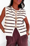 Top en maille rayée marron avec des boutons broches soleil