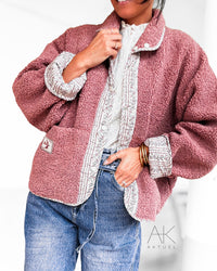 Veste réversible moumoute bois de rose & imprimé fleuri