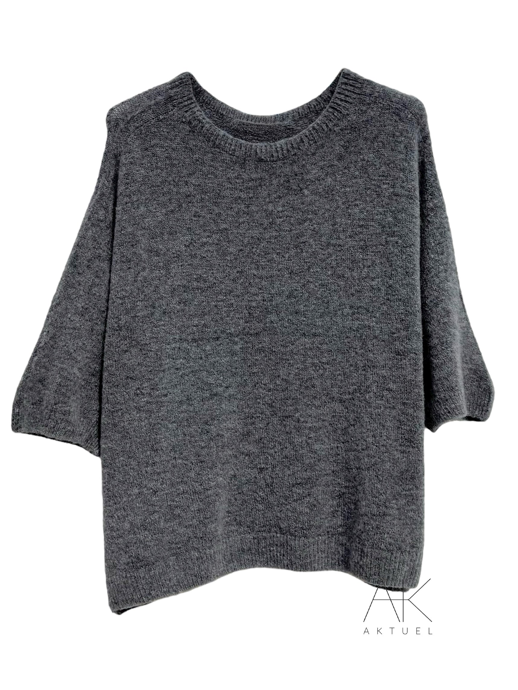 Pull gris anthracite alpaga à manches courtes