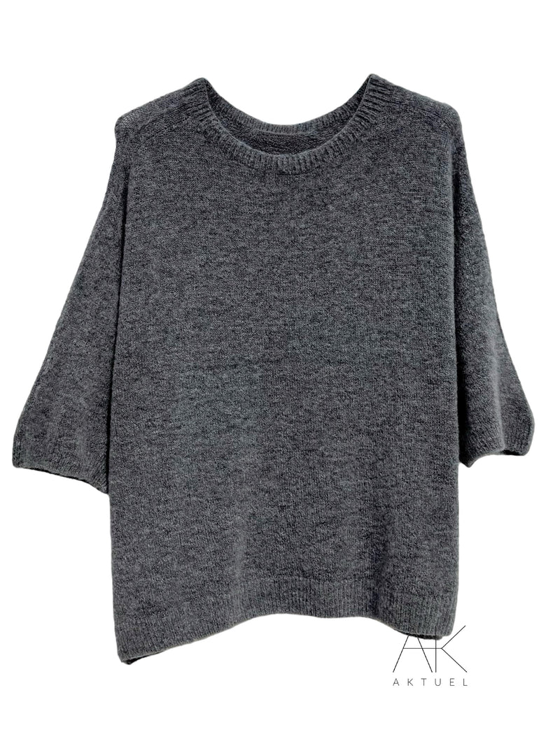 Pull gris anthracite alpaga à manches courtes