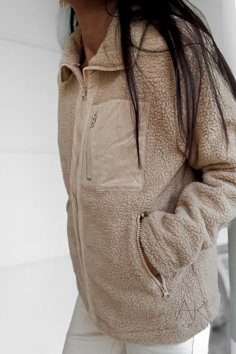 Veste sherpa zippée beige