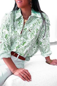 Chemise imprimée vert et blanc oversize