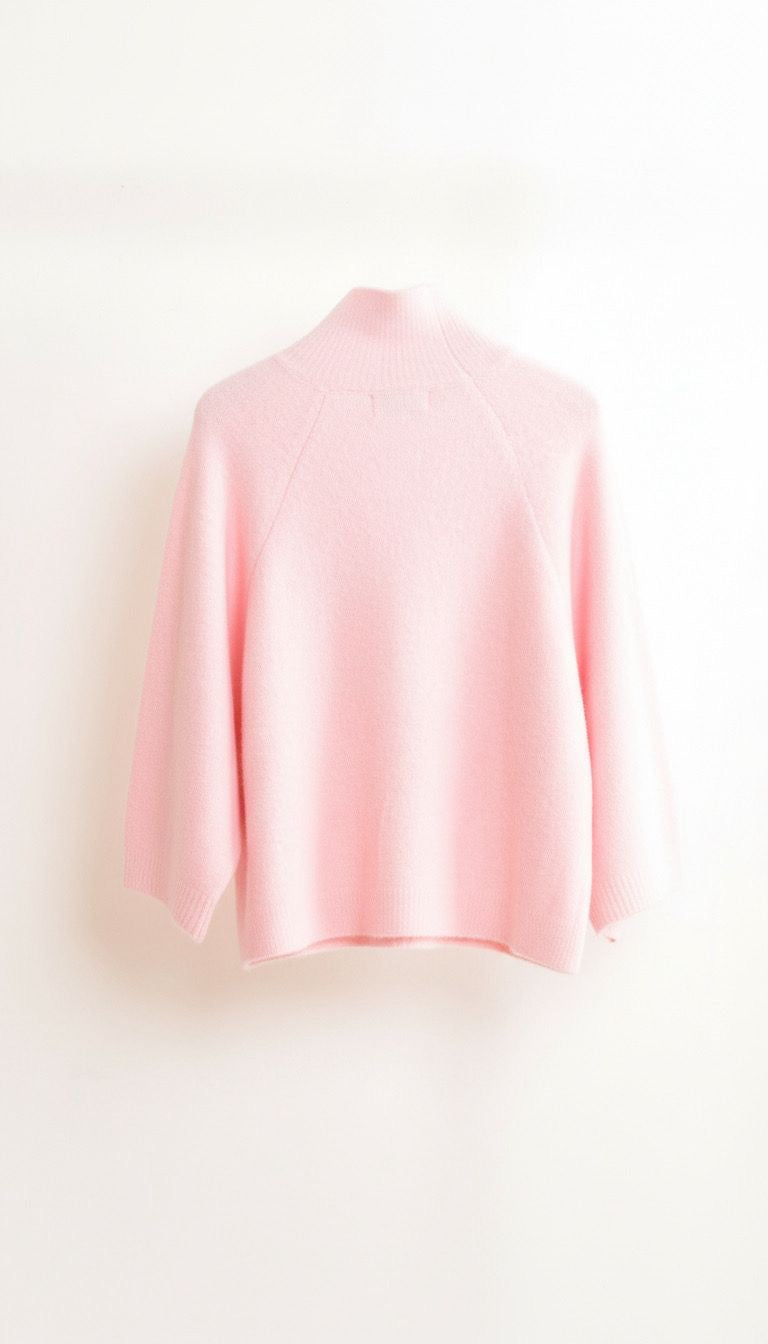 Pull à col montant rose