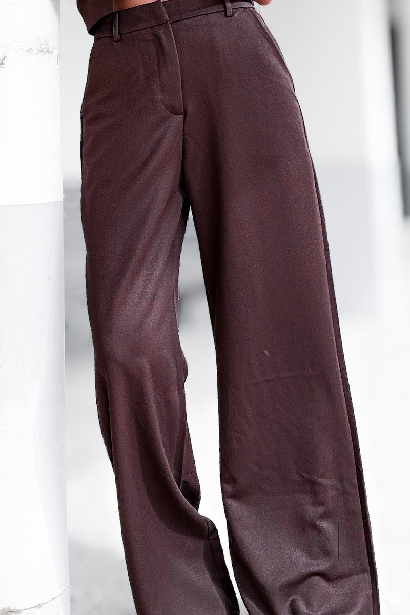 Pantalon marron fluide taille haute