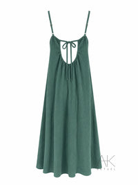 Robe longue dos nu en gaze de coton vert céladon