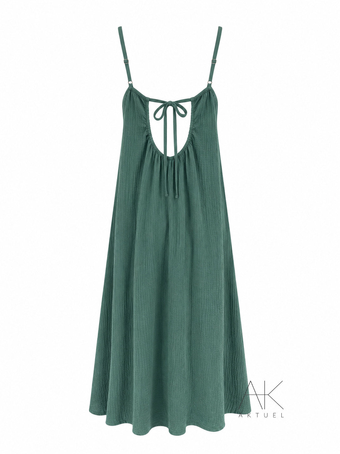 Robe longue dos nu en gaze de coton vert céladon