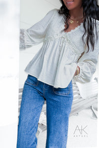 Blouse bohème écrue en dentelle