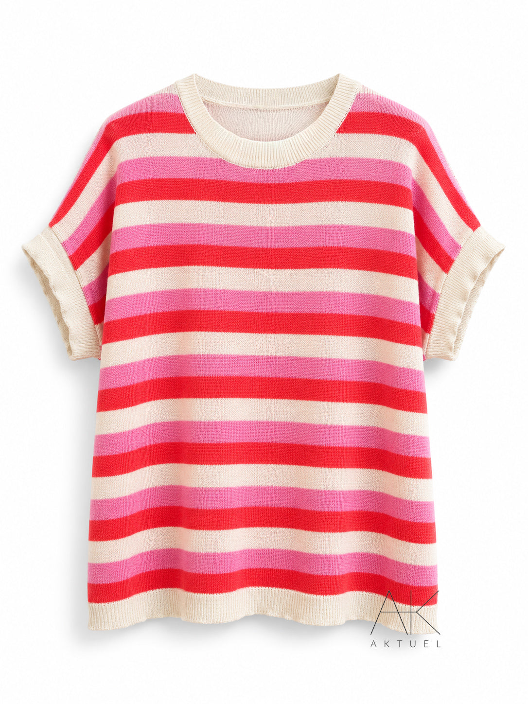 Pull fine maille rayée rouge