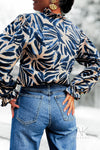 Chemise fluide à imprimé feuillage bleu marine