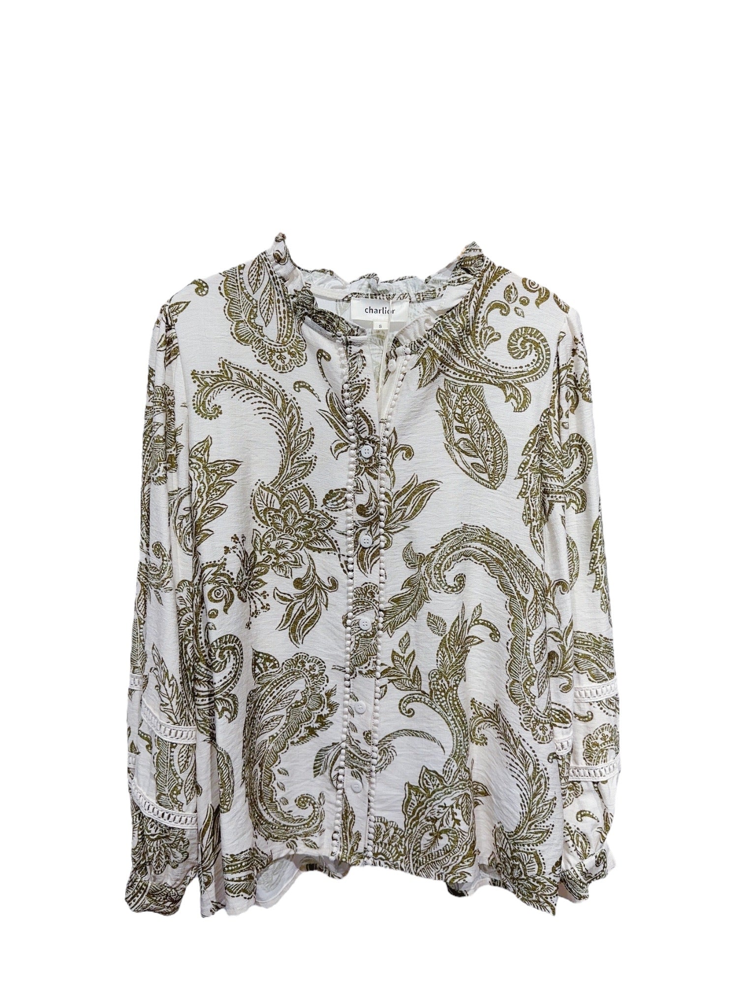 Chemise imprimée à motif cachemire kaki