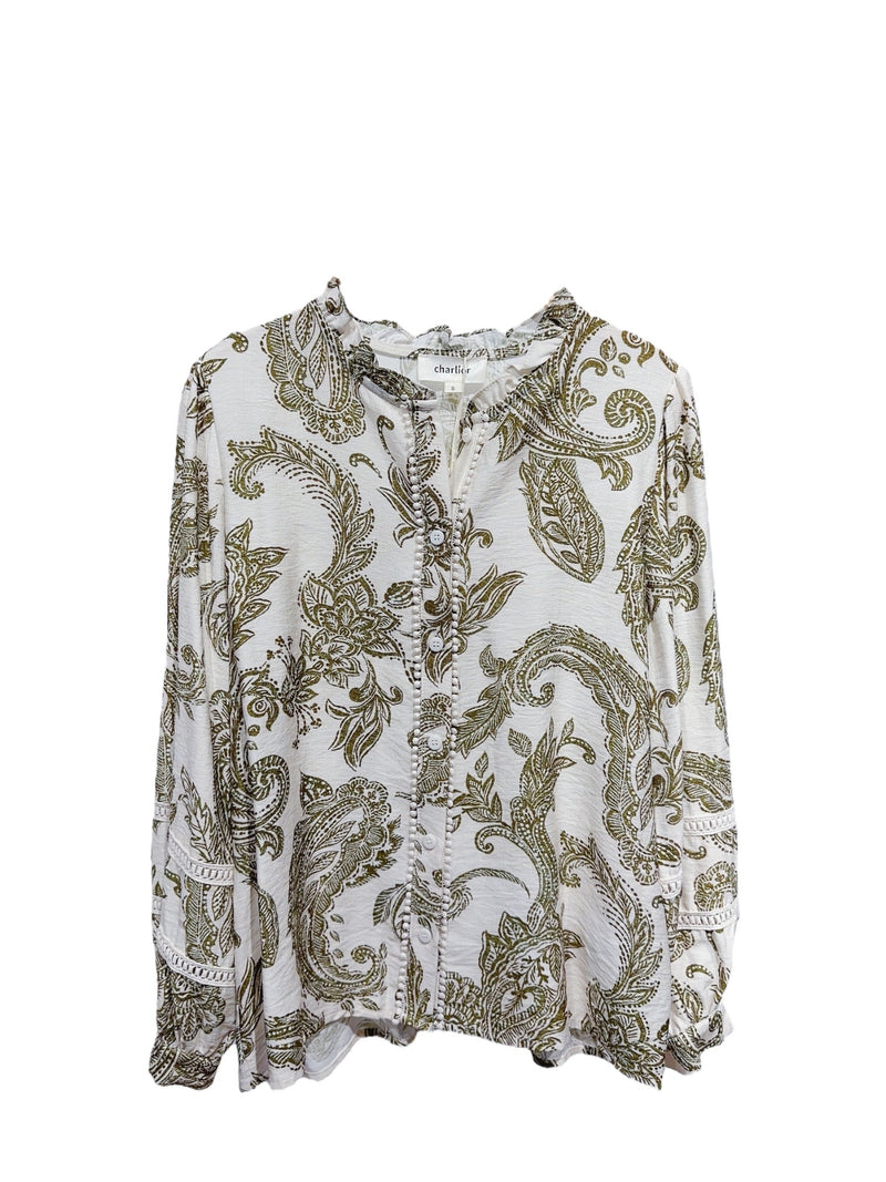 Chemise imprimée à motif cachemire kaki