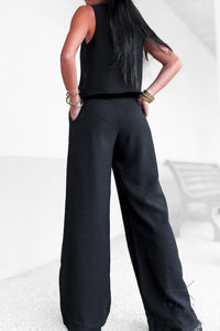 Pantalon large noir en lin