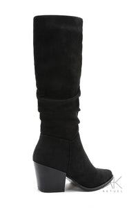 Bottes santiag hautes suédine noir à talon