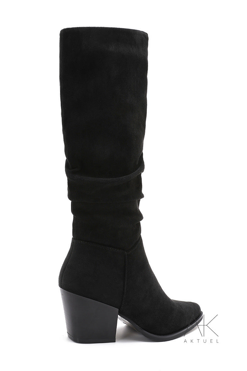 Bottes santiag hautes suédine noir à talon