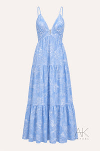 Robe longue bleu ciel fleurie