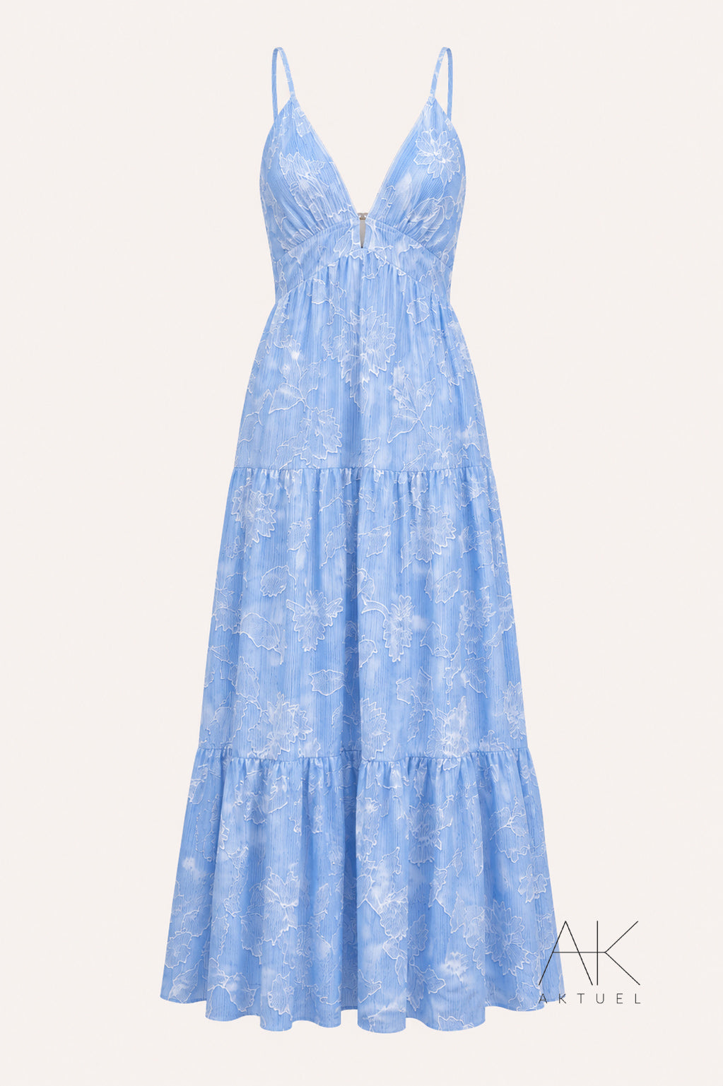 Robe longue bleu ciel fleurie