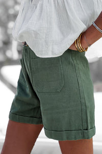 Short taille haute en coton kaki