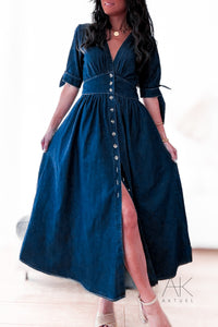 Robe longue en jean brut