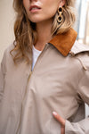 Parka courte beige col contrastant déperlante