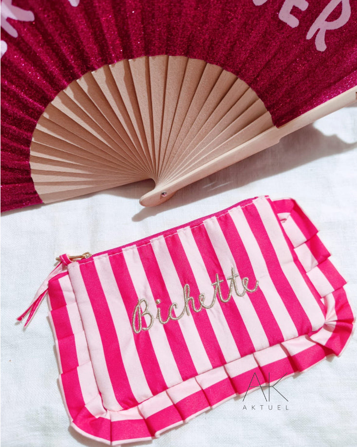 Pochette froufrou « bichette » fuschia/rose