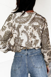 Chemise imprimée à motif cachemire kaki