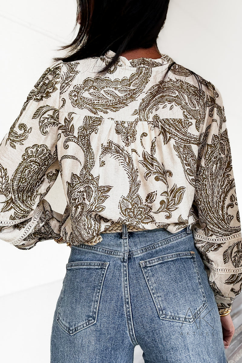 Chemise imprimée à motif cachemire kaki