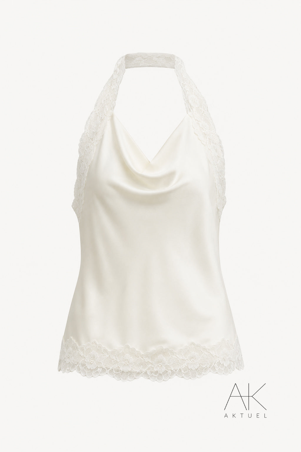 Top satiné dos nu en dentelle écru