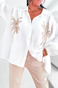 Chemise en gaze de coton palmiers dorés