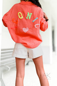 Chemise gaze de coton corail ICONIC