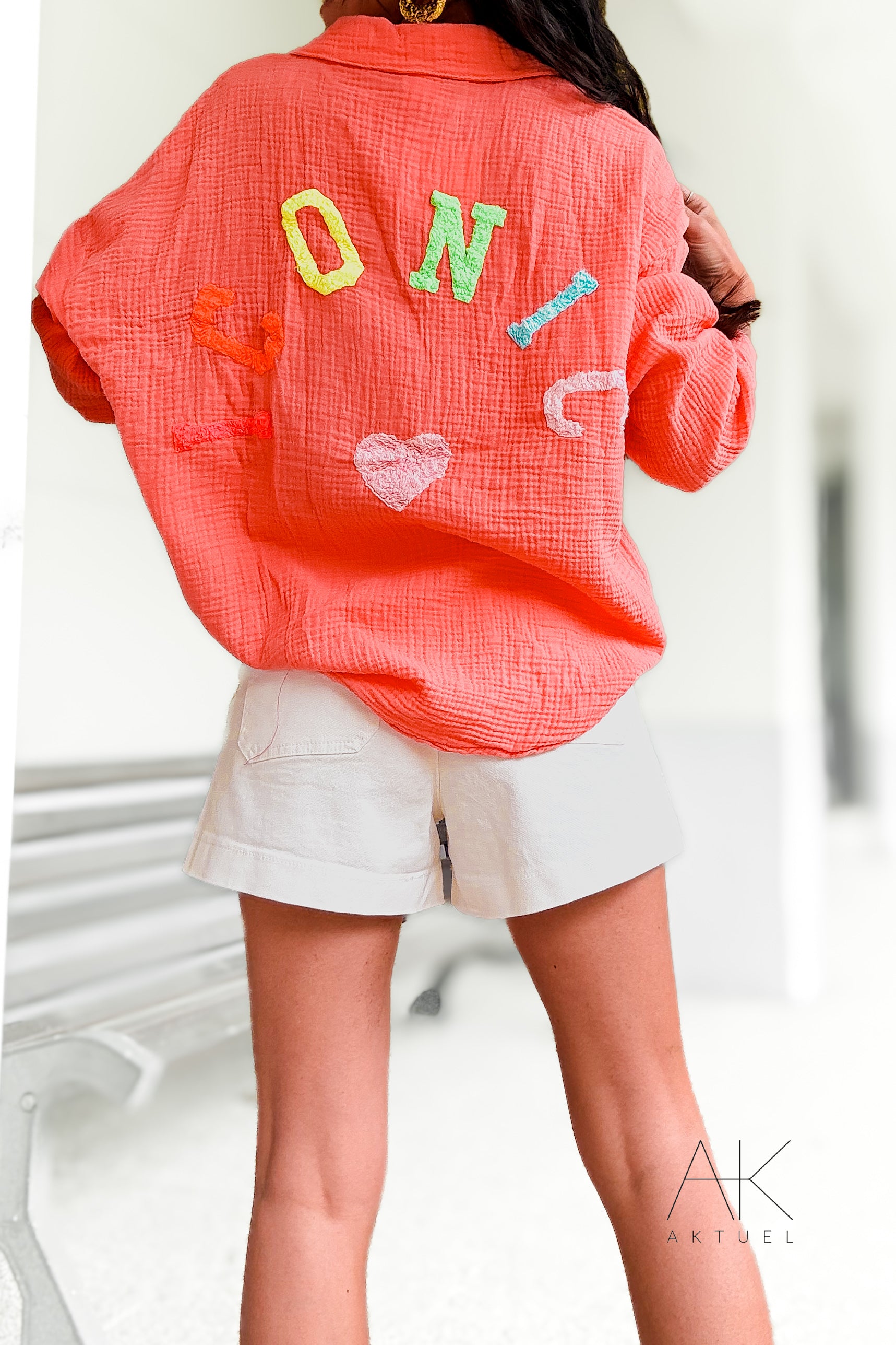 Chemise gaze de coton corail ICONIC