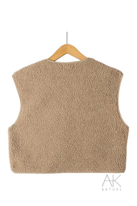 Gilet sans manches en sherpa taupe