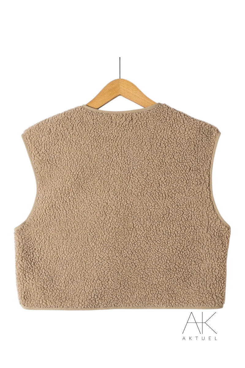 Gilet sans manches en sherpa taupe