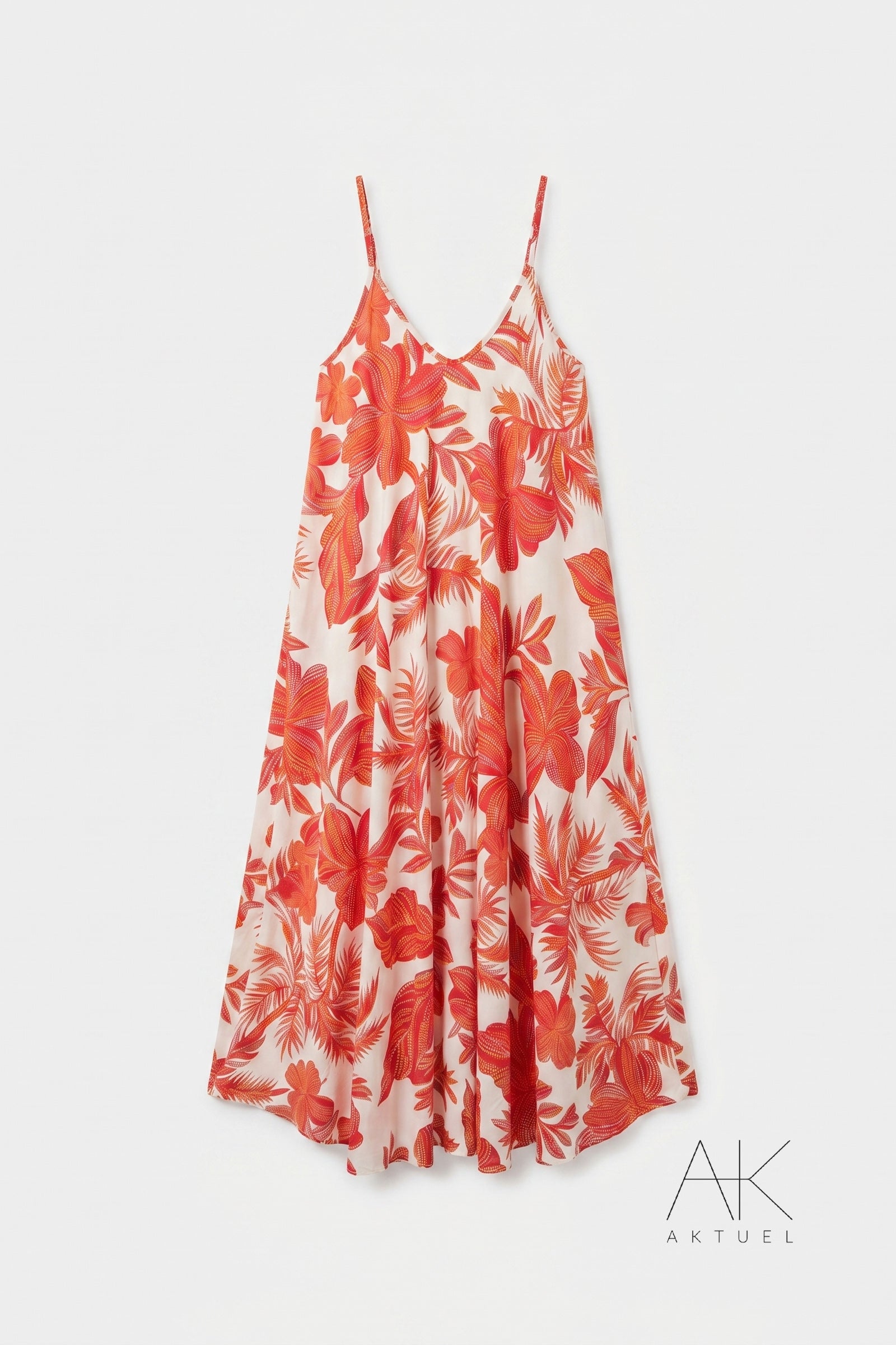 Robe longue tropicale corail