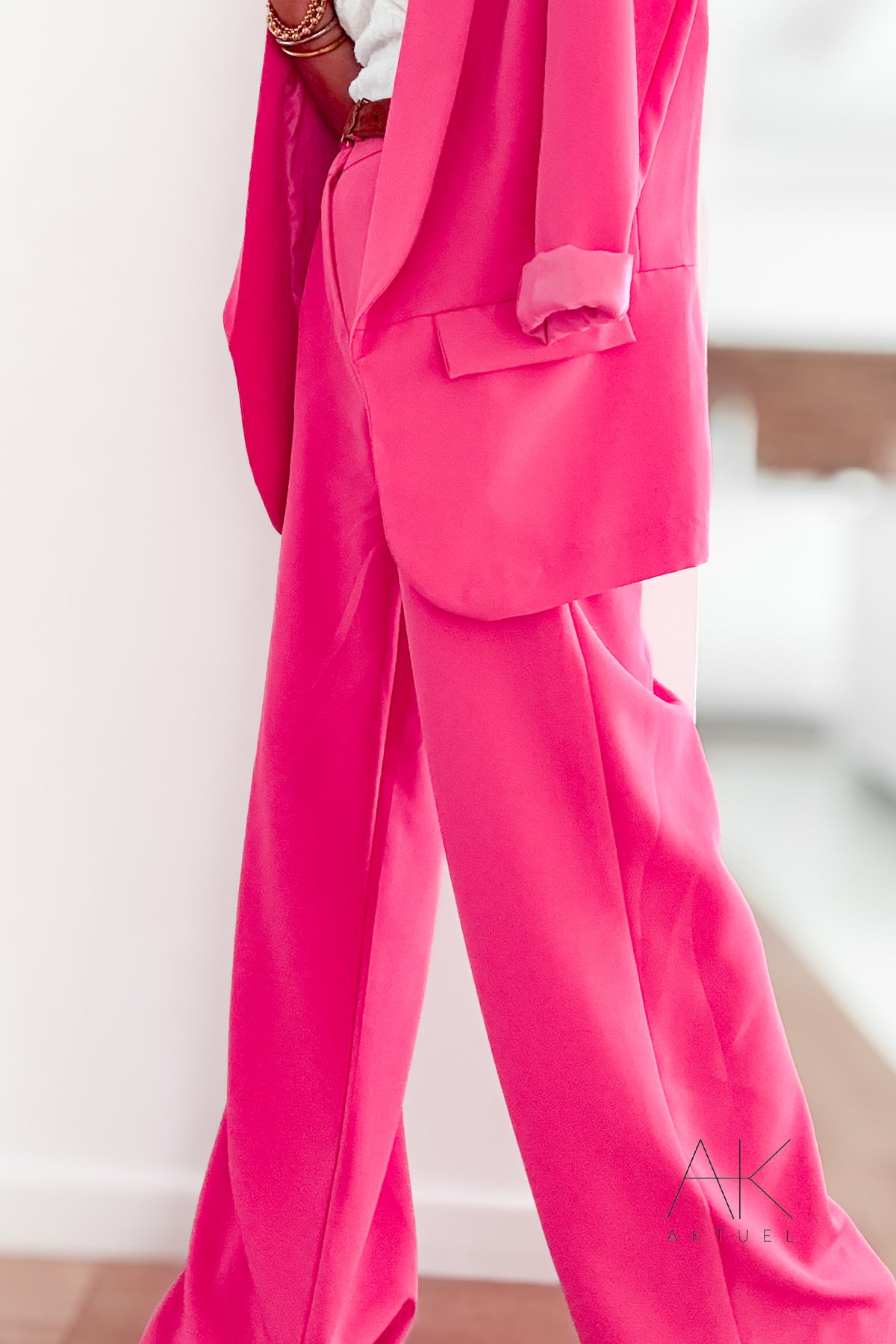 Pantalon large tailleur fuschia