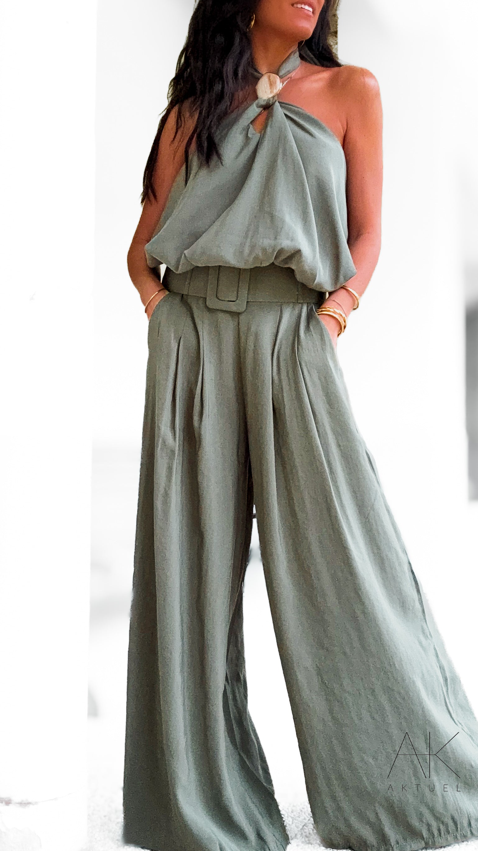 Pantalon large kaki