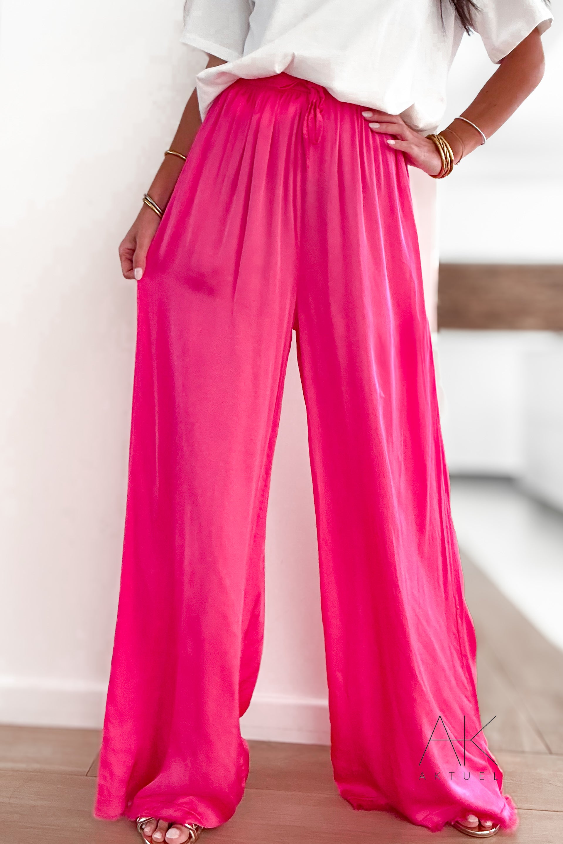 Pantalon satiné rose