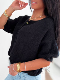 Cardigan en bébé mohair et laine noir à manches courtes