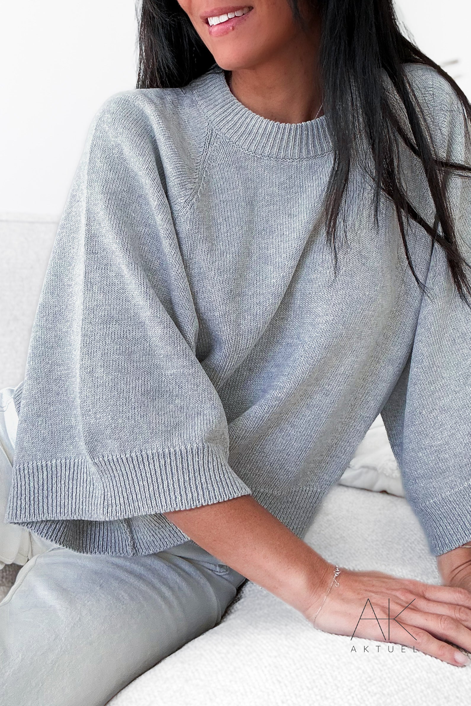 Pull manches 3/4 gris clair