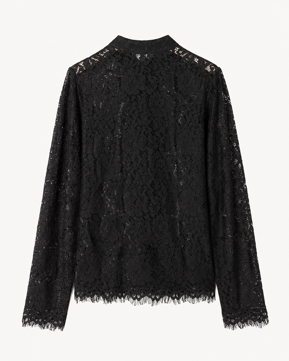 Blouse noire dentelle à attaches chinoises