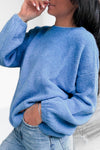 Pull en maille bleu baby alpaga col rond