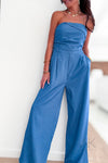 Combinaison bustier fluide en bleu indigo