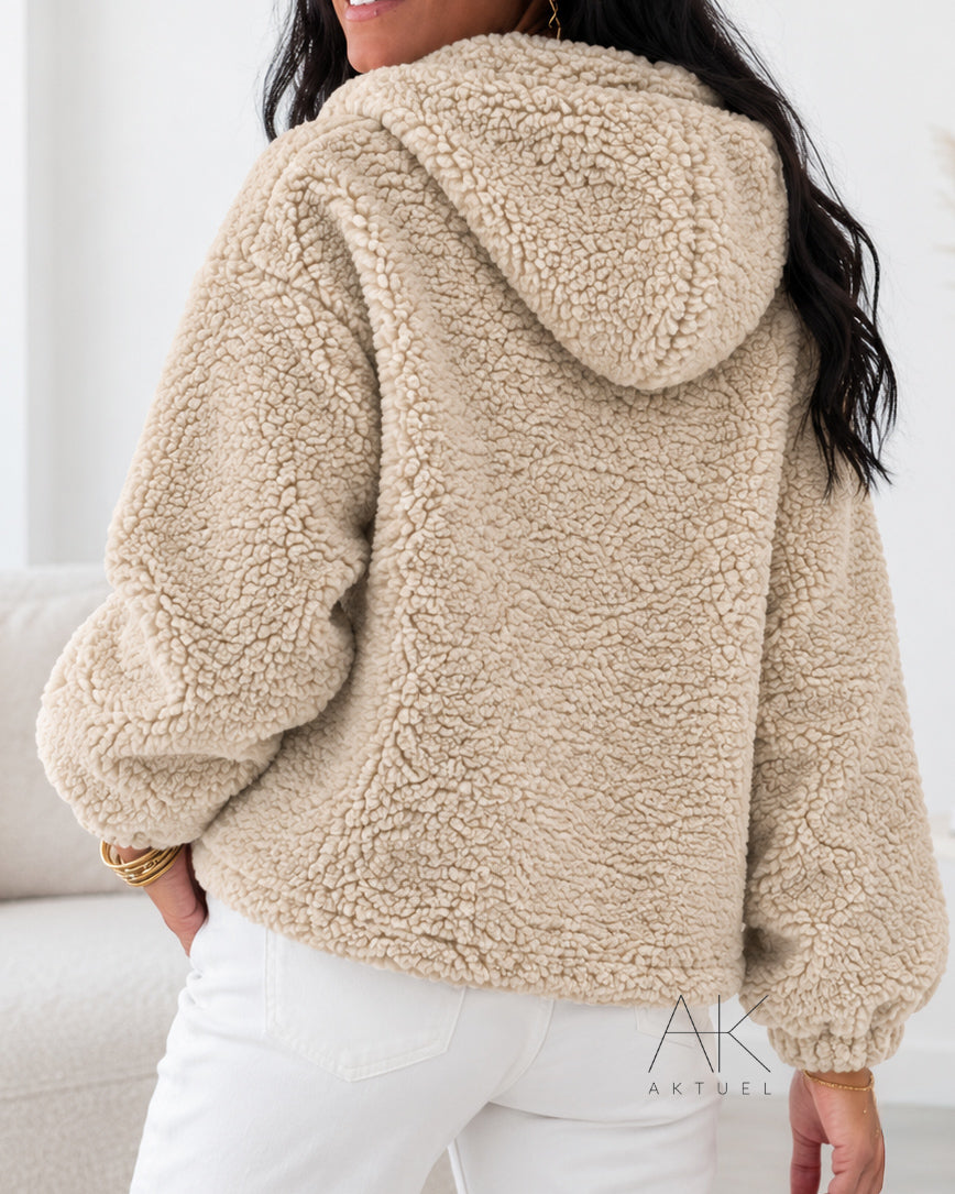 Veste Polaire moutonnée à capuche zippée beige
